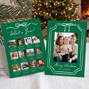 Whimsical Bow Green Year in Review Christmas Photo Holiday Card