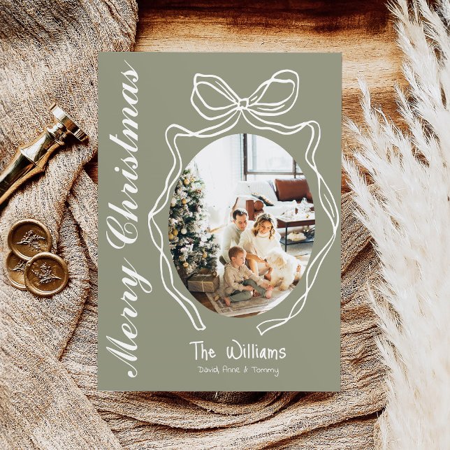 Whimsical Bow Hand Drawn Doodle Photo Christmas Holiday Card (Creator Uploaded)