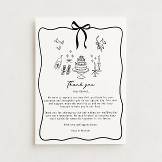 Whimsical Bow, hand drawn wedding thank you card