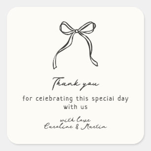 Whimsical bow, hand drawn wedding thank you square sticker