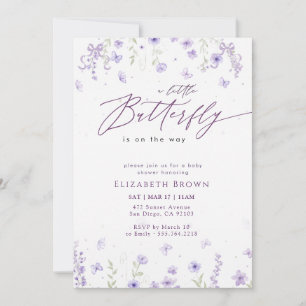 Whimsical Bow Lavender Butterfly Baby Shower Invitation