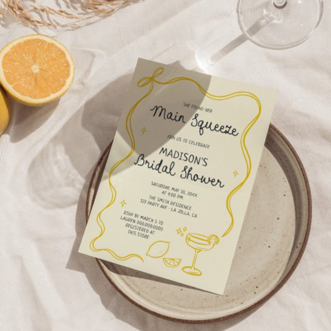 Whimsical Bow Lemon Main Squeeze Bridal Shower Invitation (Creator Uploaded)