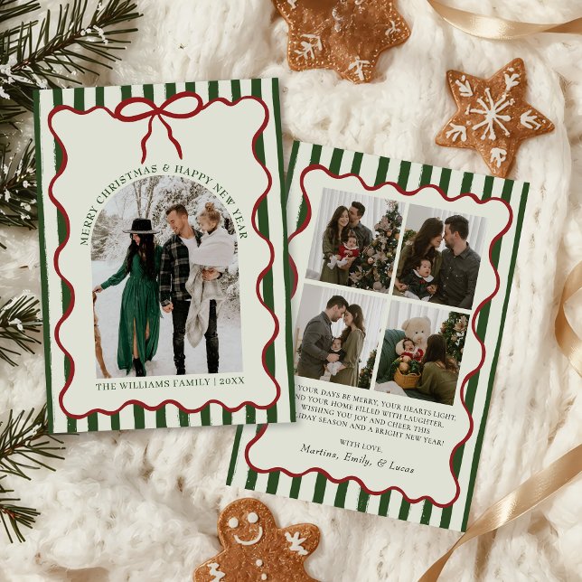 Whimsical Bow Merry Christmas Family Photo Holiday Card (Creator Uploaded)