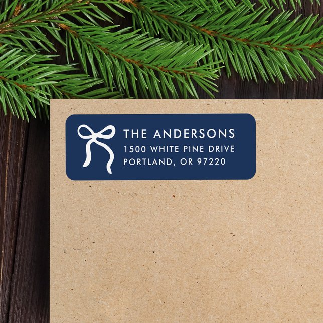 Whimsical Bow Navy Christmas Return Address (Creator Uploaded)