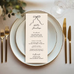 Whimsical Bow Personalizable Handwritten Menu<br><div class="desc">Whimsical bridal shower menu featuring a beautiful hand drawn bow in a fun and playful style,  accompanied by a casual,  handwritten font in a neutral colour scheme of dark grey on ecru. This menu can be customised with the guest's name.</div>