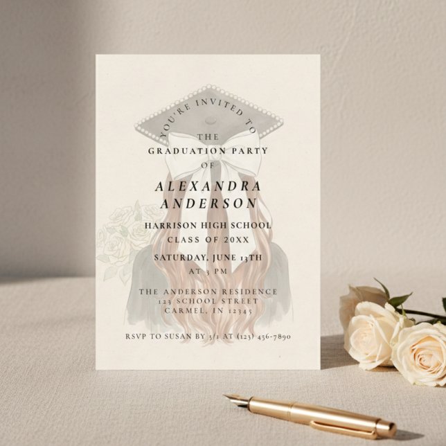 Whimsical Bow Photo Graduation Party Invitation (Whimsical Bow Photo Graduation Party Invitation)
