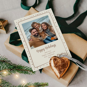 Whimsical Bow   Photo Happy Holidays Neutral Taupe Holiday Card