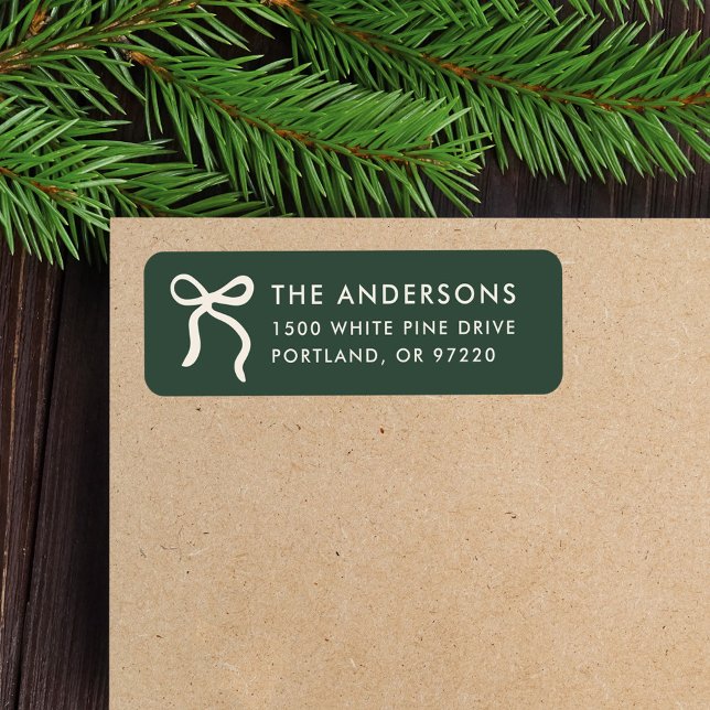 Whimsical Bow Pine Green Christmas Return Address (Creator Uploaded)