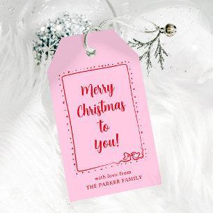 Whimsical Bow   Pink and Red Merry Christmas Gift Tags