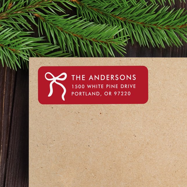 Whimsical Bow Red Christmas Return Address (Creator Uploaded)