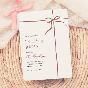 Whimsical Bow   Red Ribbon Christmas Holiday Party Invitation