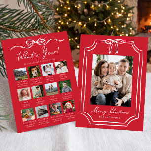 Whimsical Bow Red Year in Review Christmas Photo Holiday Card