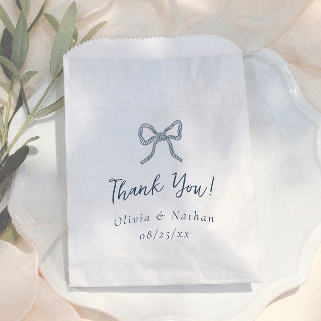 Whimsical Bow Retro Blue Simple Wedding Thank You Favour Bags (Creator Uploaded)