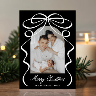 Whimsical Bow Ribbon Black Christmas Arch Photo Holiday Card