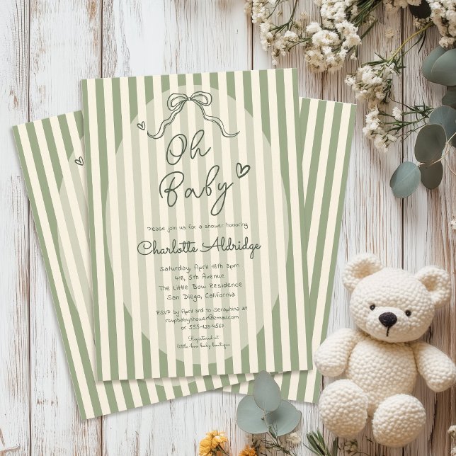 Whimsical Bow Sage Green Baby Shower Invitation (Creator Uploaded)