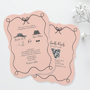 Whimsical Bow-Tie QR Wedding Invite – Curved