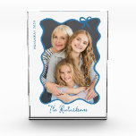Whimsical Bow | Wavy Blue and White Photo Block<br><div class="desc">This chic and stylish features your favourite photo in a trendy blue wavy frame with a whimsical bow,  on an elegant white background. Add your name in modern handwritten script.</div>