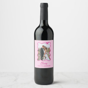 Whimsical Bow   Wavy Pink Photo Wine Label
