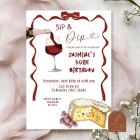 Whimsical Bow Wine Sip and Dip Birthday Invitation
