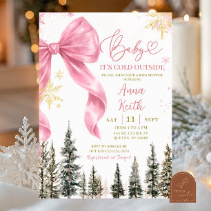Whimsical Bow Winter Pink Baby Shower Invitation