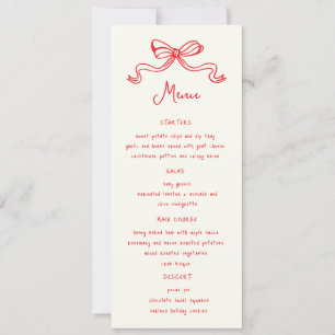 Whimsical Bows Hand Drawn Wedding Dinner Menu Invitation