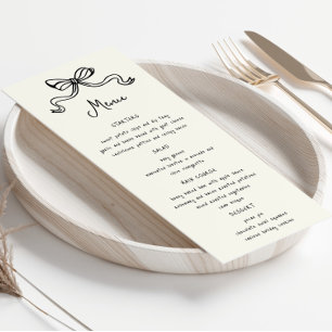 Whimsical Bows Hand Drawn Wedding Dinner Menu Invitation