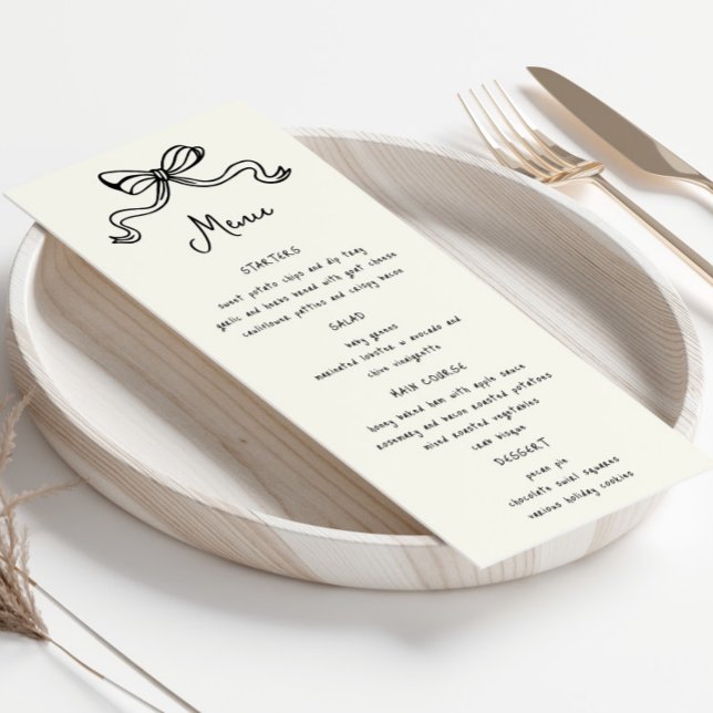 Whimsical Bows Hand Drawn Wedding Dinner Menu Invitation (Creator Uploaded)