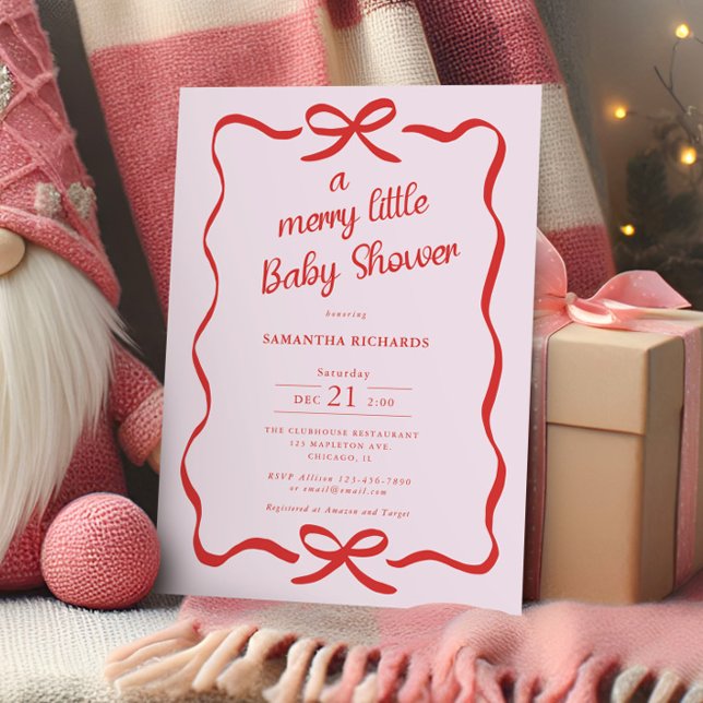Whimsical bows red pink Merry little baby shower Invitation (Creator Uploaded)