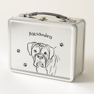 Whimsical Boxer: Editable Text Line Art Metal Lunch Box