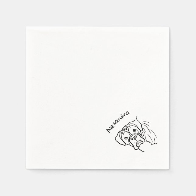 Whimsical Boxer: Editable Text Line Art Napkin (Front)