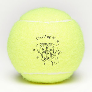 Whimsical Boxer: Editable Text Line Art Tennis Balls
