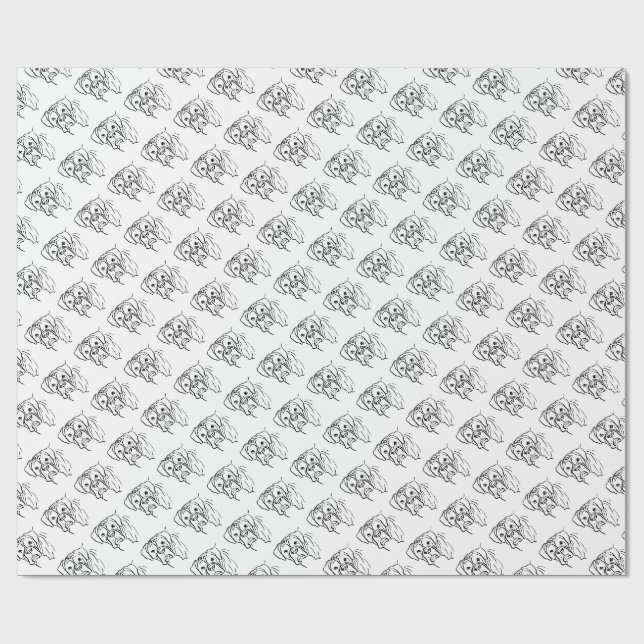 Whimsical Boxer: Editable Text Line Art Wrapping Paper (Flat)