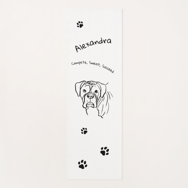 Whimsical Boxer: Editable Text Line Art Yoga Mat (Front)