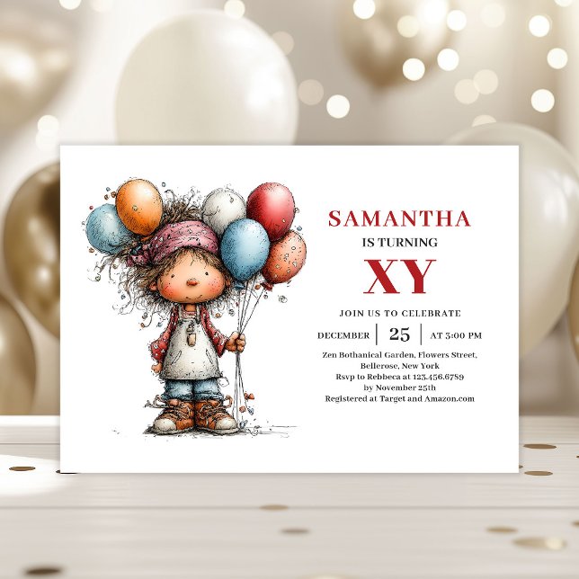 Whimsical Boy Birthday Colourful invitation (Whimsical Girl Birthday Colorful invitation)