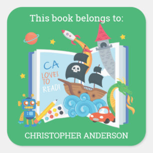 Whimsical Boy Bookplate Square Sticker