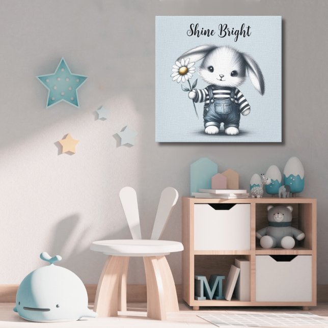 Whimsical Boy Bunny Motivational Canvas Print (Creator Uploaded)