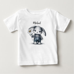 Whimsical Boy Bunny With Name Baby T-Shirt
