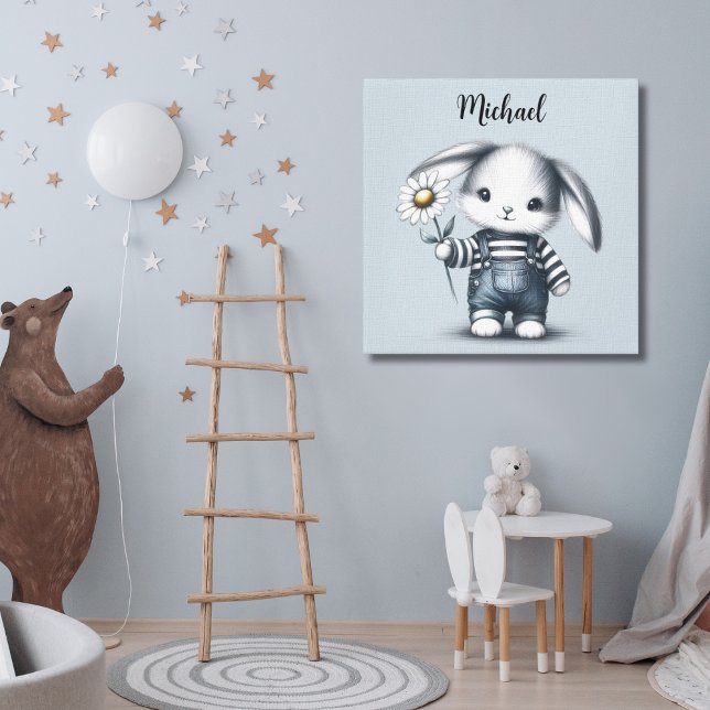 Whimsical Boy Bunny With Name Canvas Print (Creator Uploaded)