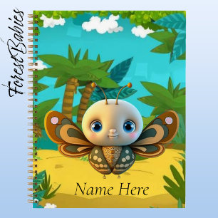 Whimsical Boy Butterfly Insect Kid Cartoon Graphic Notebook
