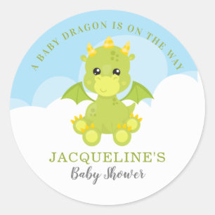 Whimsical Boy Dragon Baby Shower Classic Round Sticker