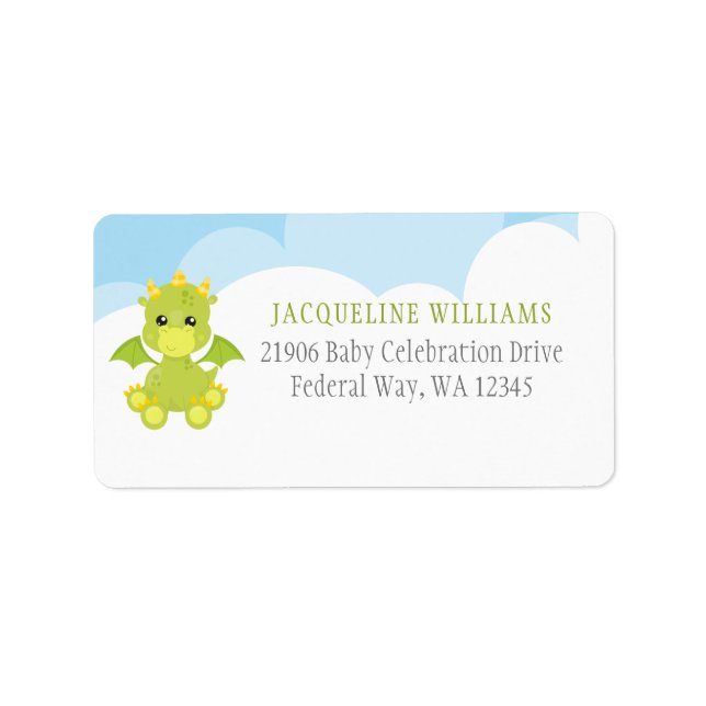 Whimsical Boy Dragon Baby Shower Label (Front)