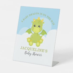 Whimsical Boy Dragon Baby Shower Pedestal Sign