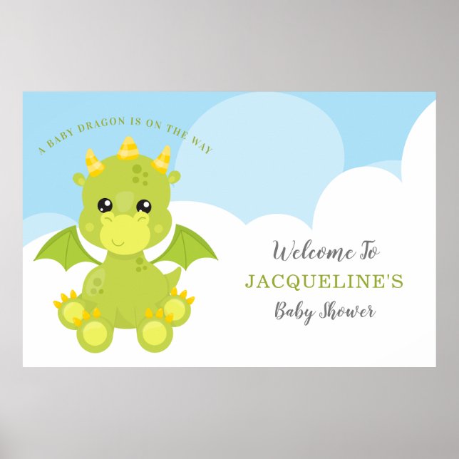 Whimsical Boy Dragon Baby Shower  Poster (Front)