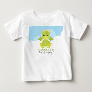 Whimsical Boy Dragon First Birthday Baby T-Shirt