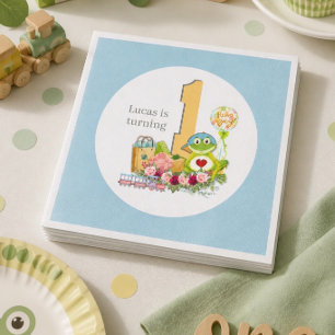 Whimsical Boy Frog Personalised Birthday Paper Napkin