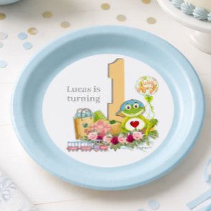 Whimsical Boy Frog Personalised Birthday Paper Plate