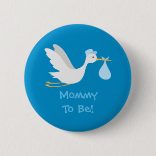 Whimsical Boy Stork Baby Shower 6 Cm Round Badge