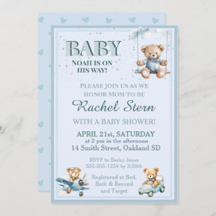 Whimsical Boy Teddy Bear Baby Shower Invitation