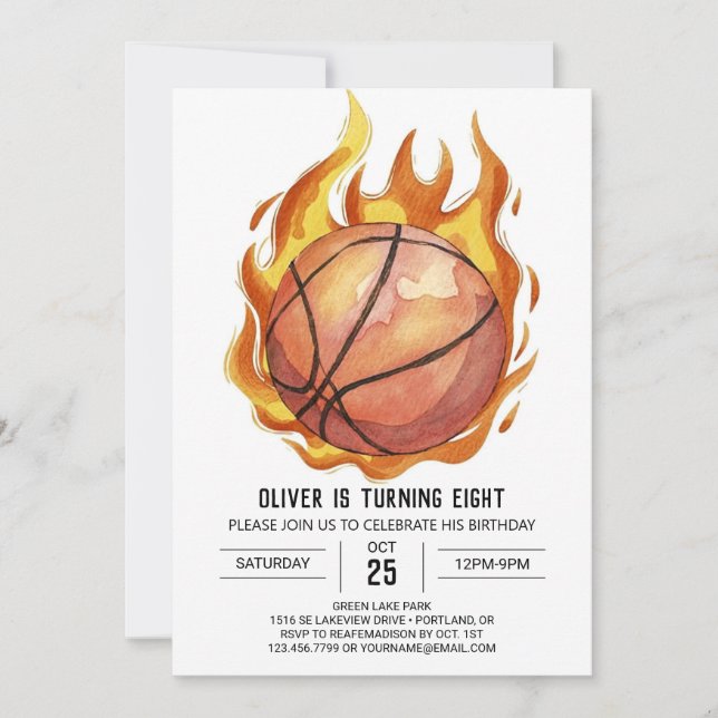 Whimsical Boy Watercolor Basketball Birthday Invitation (Front)