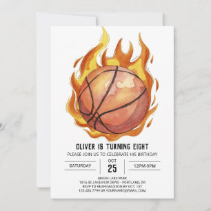 Whimsical Boy Watercolor Basketball Birthday Invitation